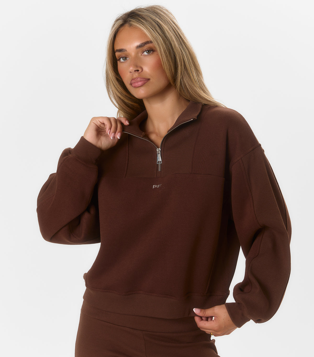 Harlow Panelled Quarter Zip Funnel Jacket Pecan