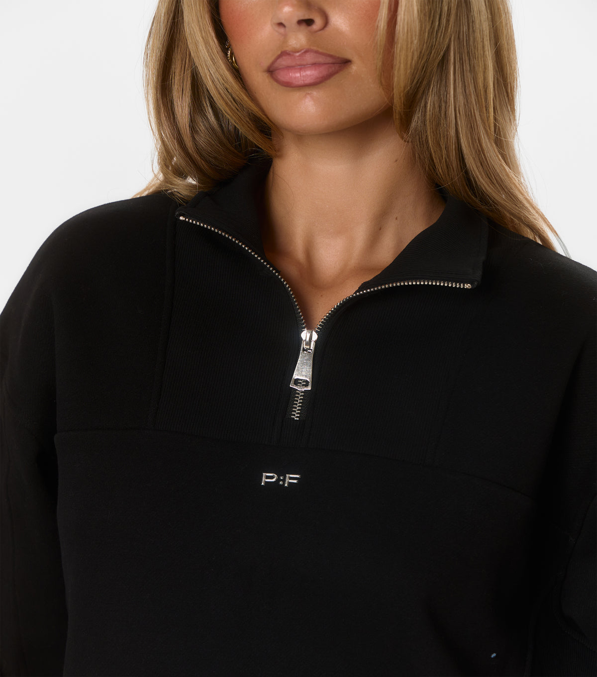 Harlow Panelled Quarter Zip Funnel Jacket Black