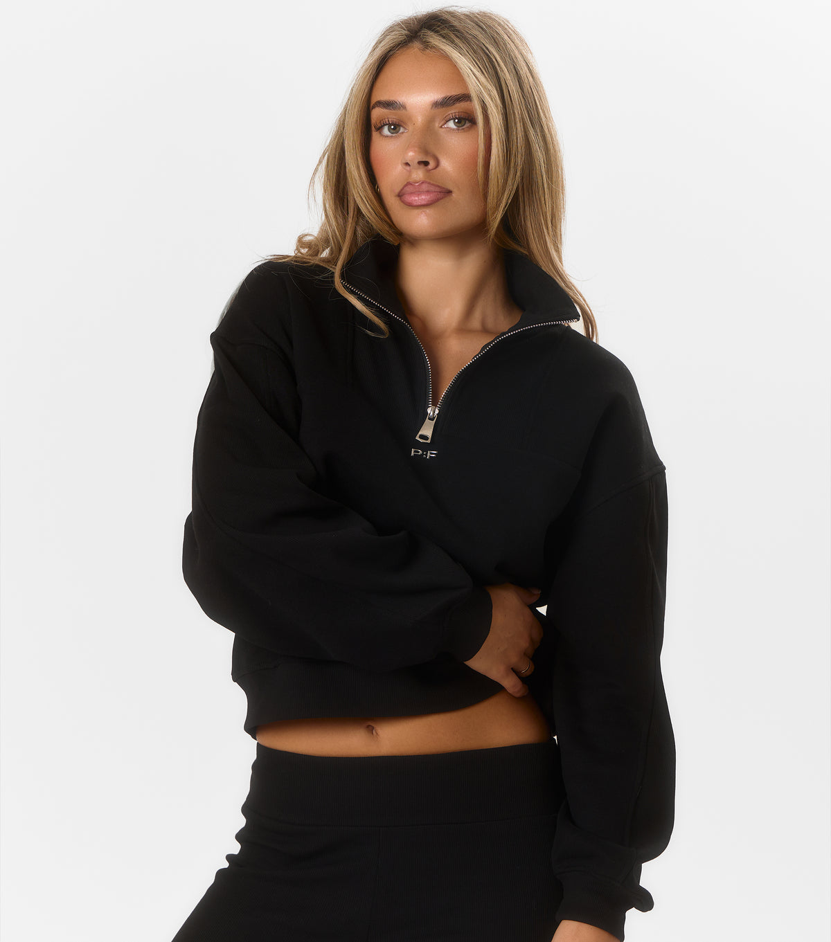 Harlow Panelled Quarter Zip Funnel Jacket Black