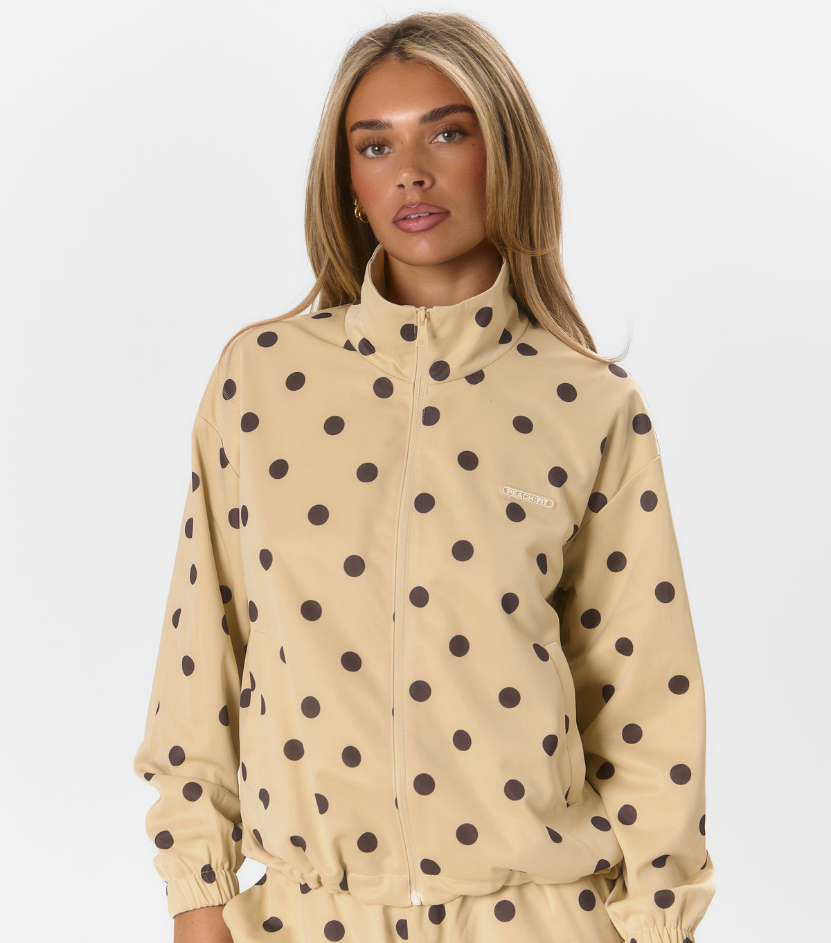Yasmin Polka Dot Funnel Jacket Ecru