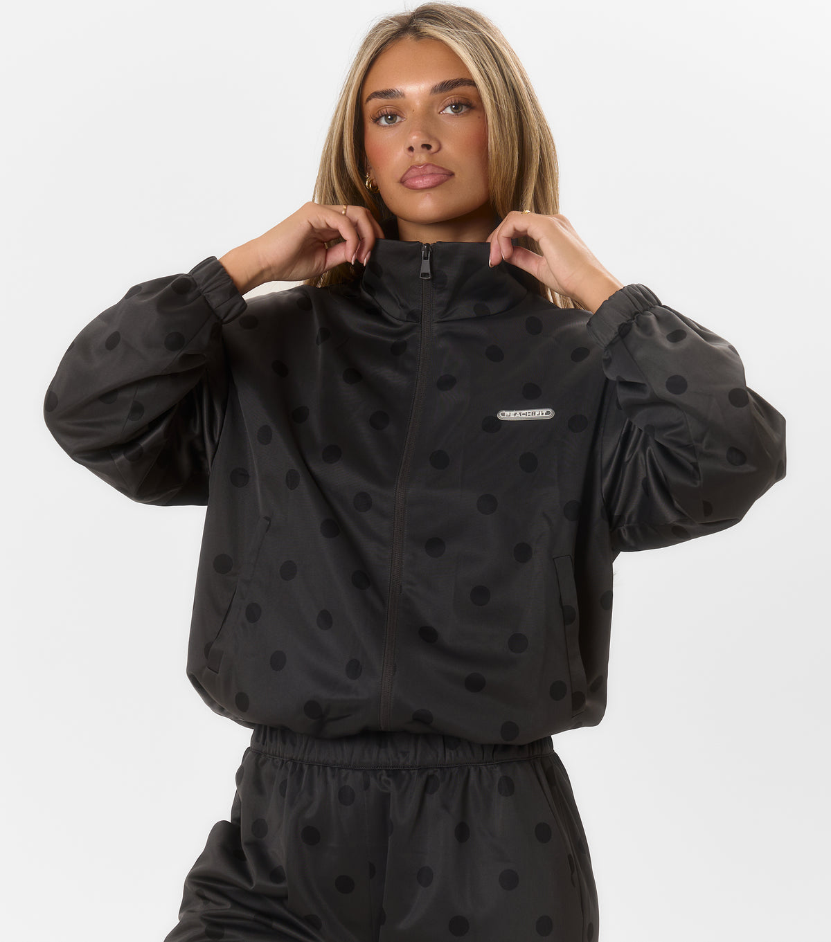 Yasmin Polka Dot Funnel Jacket Black