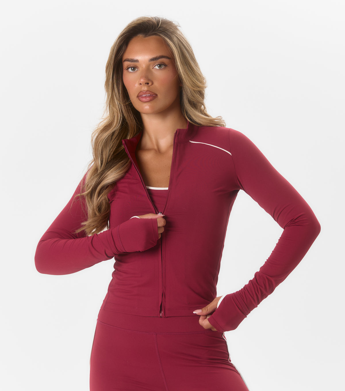 Harlyn Active Zip Through Top Dark Cherry