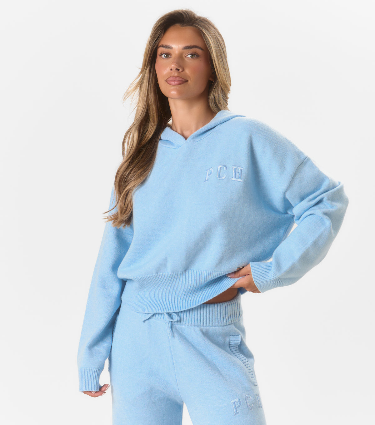 Sophie Knitted Hoodie Ice Blue