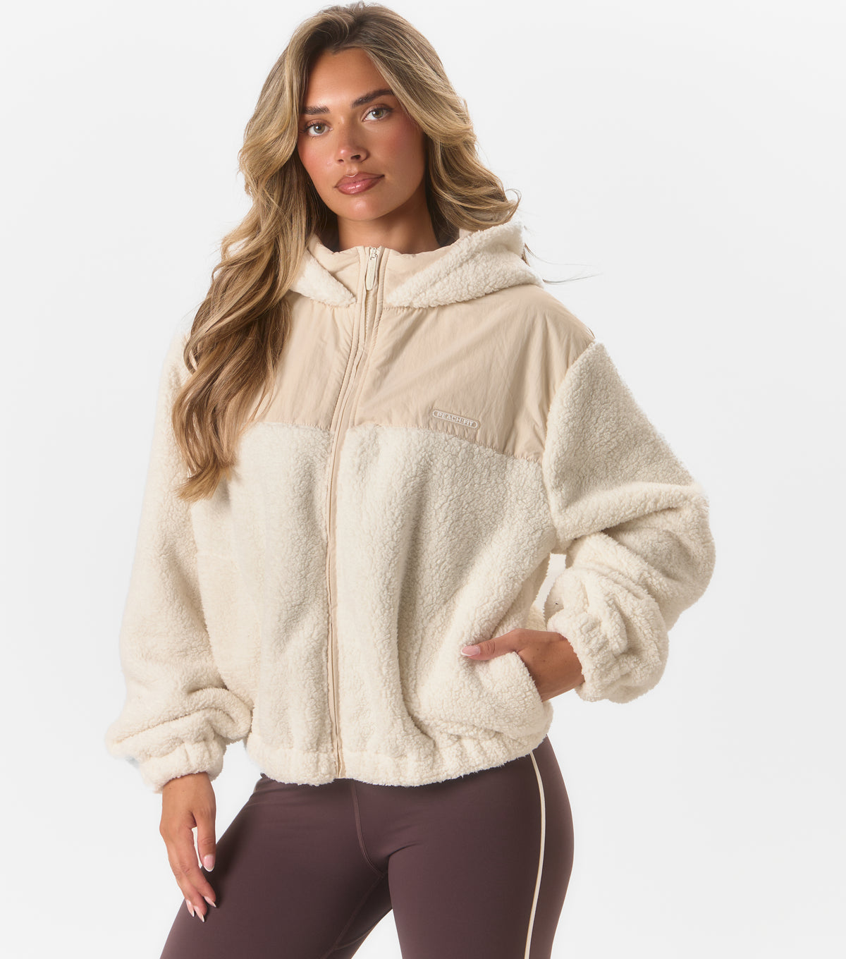Leona Oversized Zip Thru Borg Jacket Cream