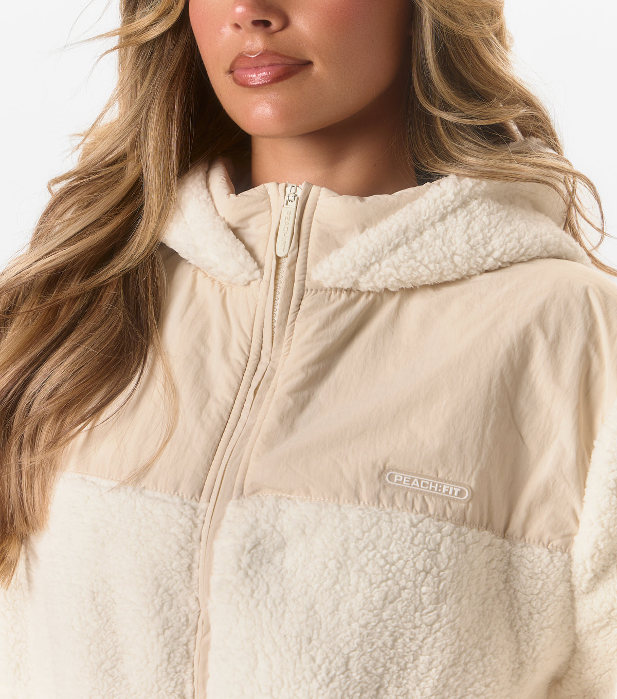 Leona Oversized Zip Thru Borg Jacket Cream