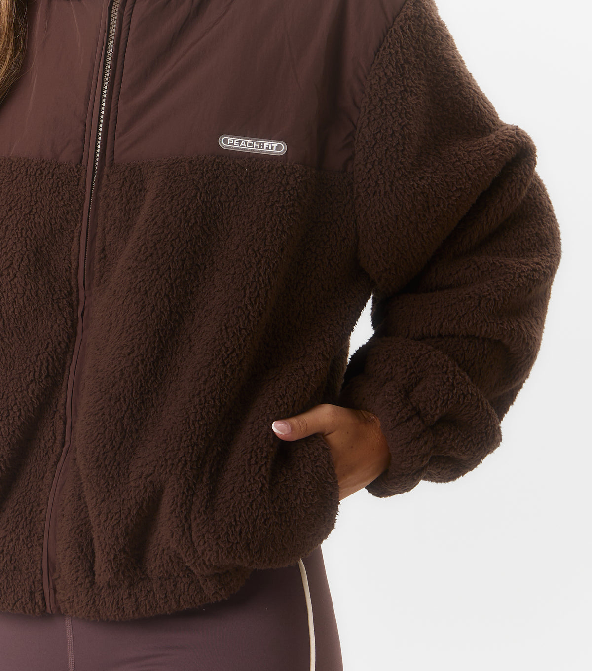 Leona Oversized Zip Thru Borg Jacket Coffee Bean