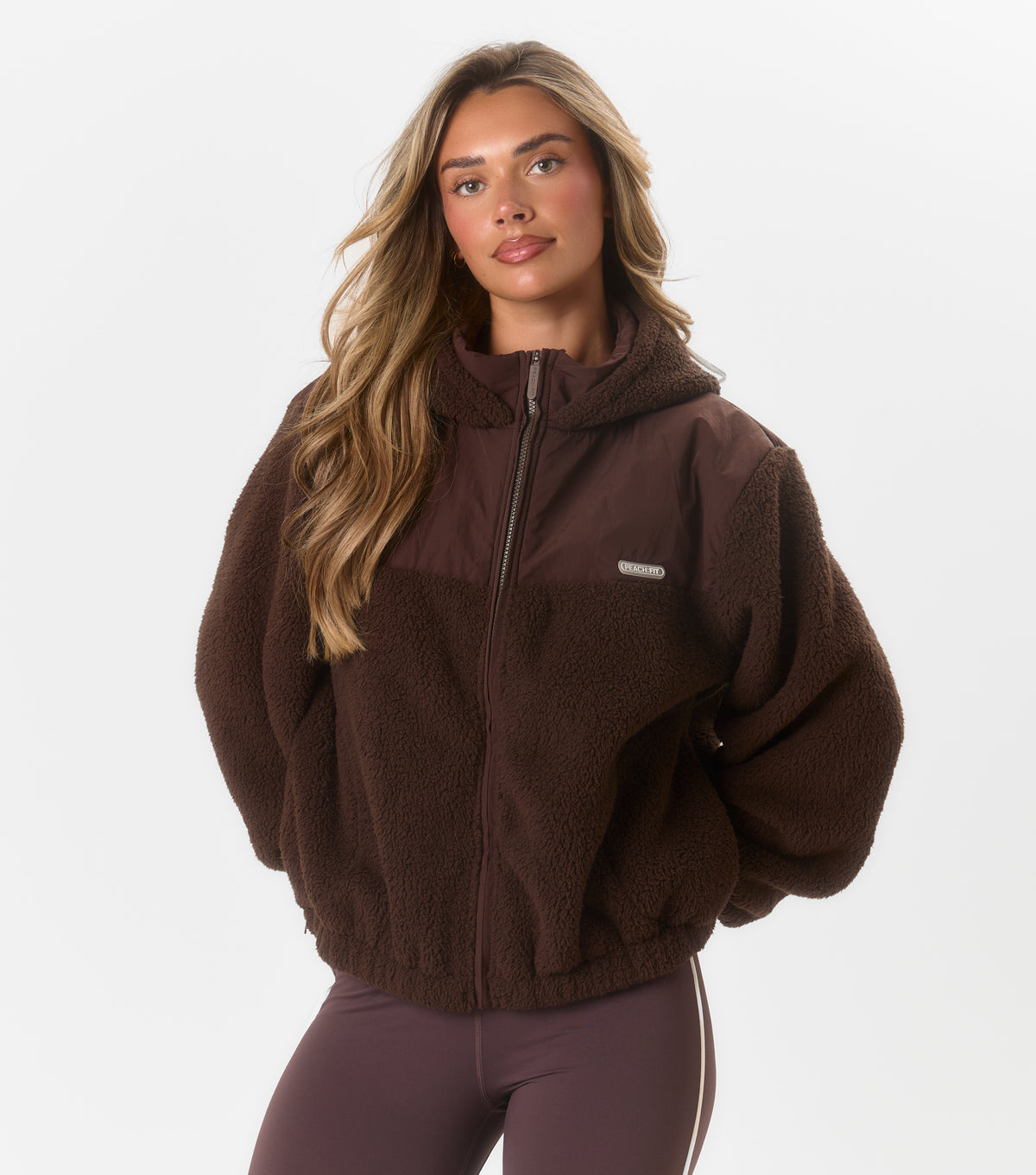 Leona Oversized Zip Thru Borg Jacket Coffee Bean