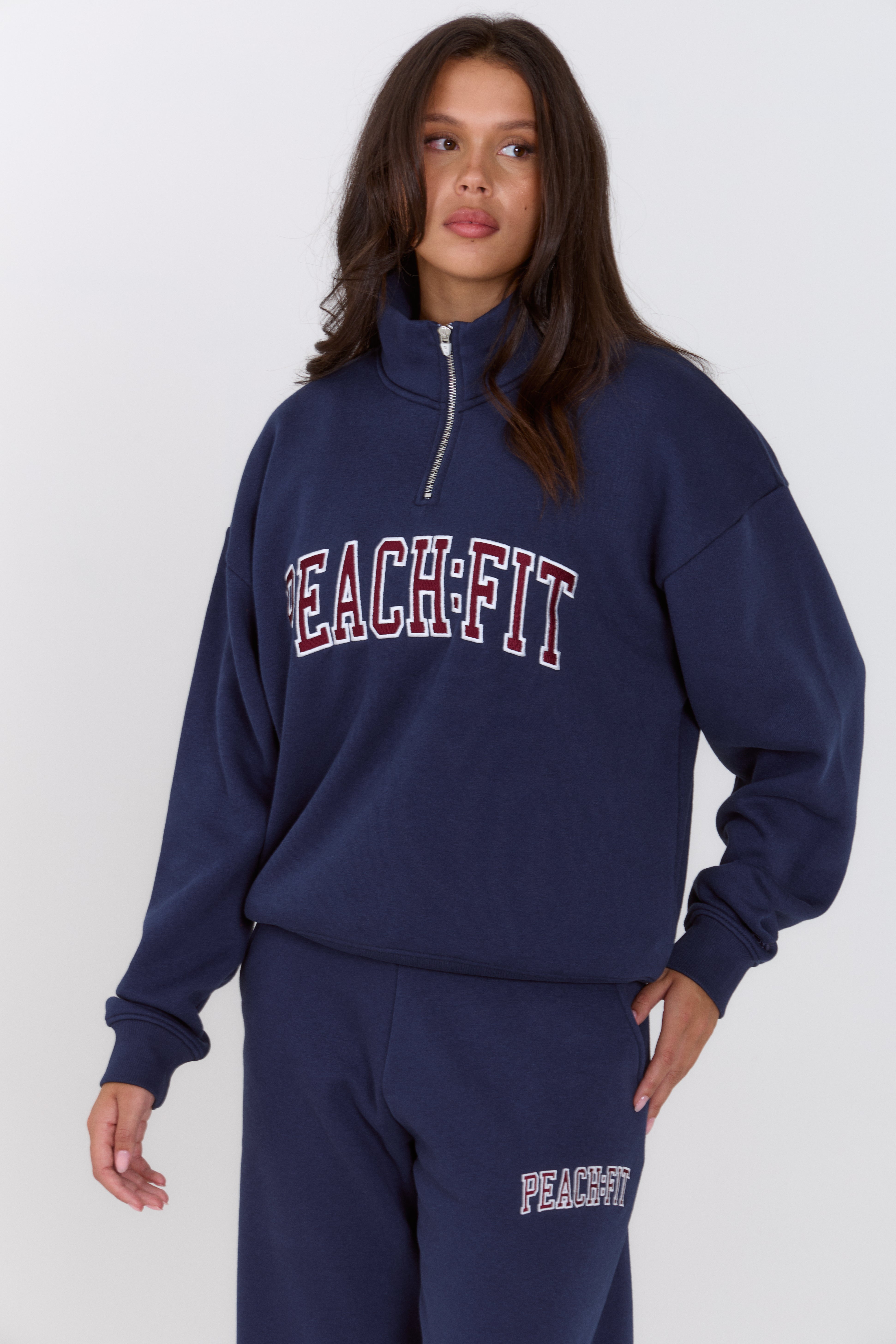 Retro Zip Neck Sweatshirt Navy