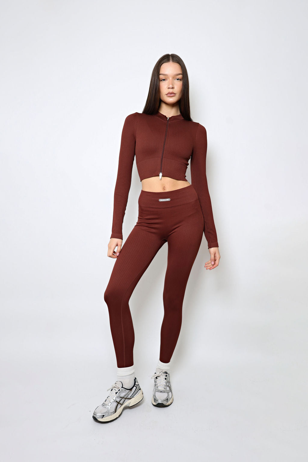 Seamless Crop Tank & Leggings Set - Chestnut Brown